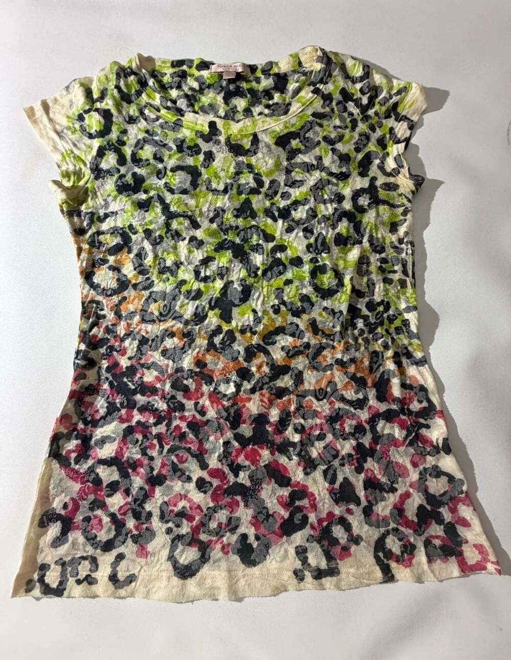 Romeo & Juliet Couture M Colorful Leopard Print Top Green Pink Y2K Boho